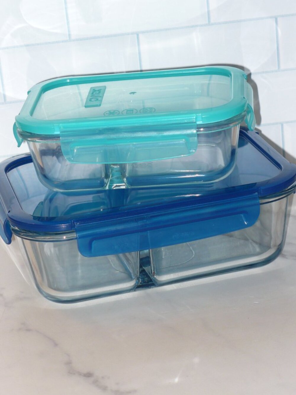 Pyrex Meal Box Divided Storage Containers ~ Glass Food Storage ~ Set of 2